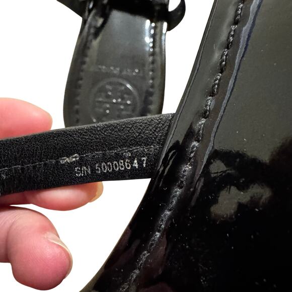 TORY BURCH Black Patent Leather Miller Classic Designer Logo Sandals Size 9.5 - Picture 8 of 8